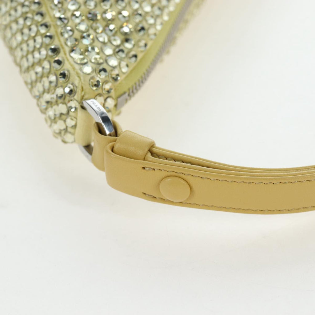 PRADA Shoulder Bag Satin Rhinestones Gold Auth BA16050M