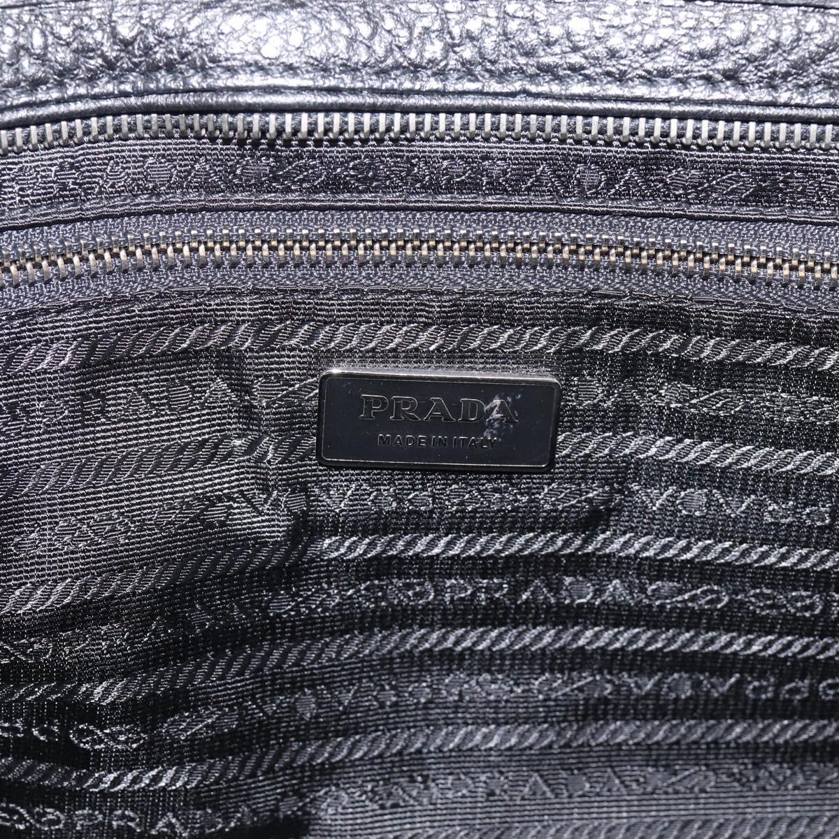 PRADA Tote Bag Leather Black Silver Auth BA16052A
