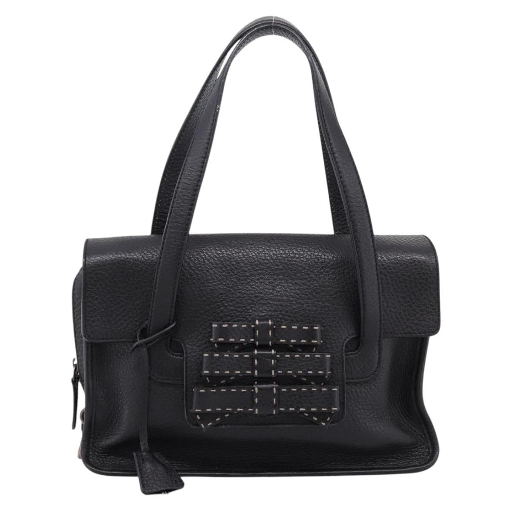 PRADA Tote Bag Leather Black Silver Auth BA16052A
