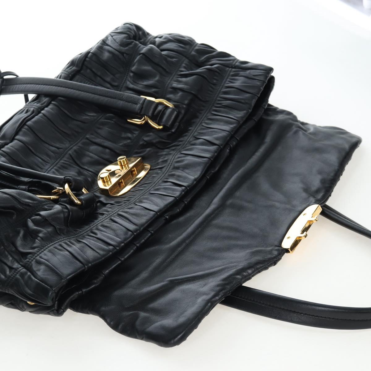 PRADA Gathered Tote Bag Leather Black Gold Auth BA16064SAV