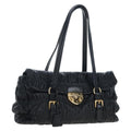 PRADA Gathered Tote Bag Leather Black Gold Auth BA16064SAV