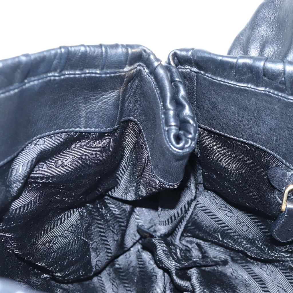 PRADA Gathered Tote Bag Leather Black Gold Auth BA16064SAV