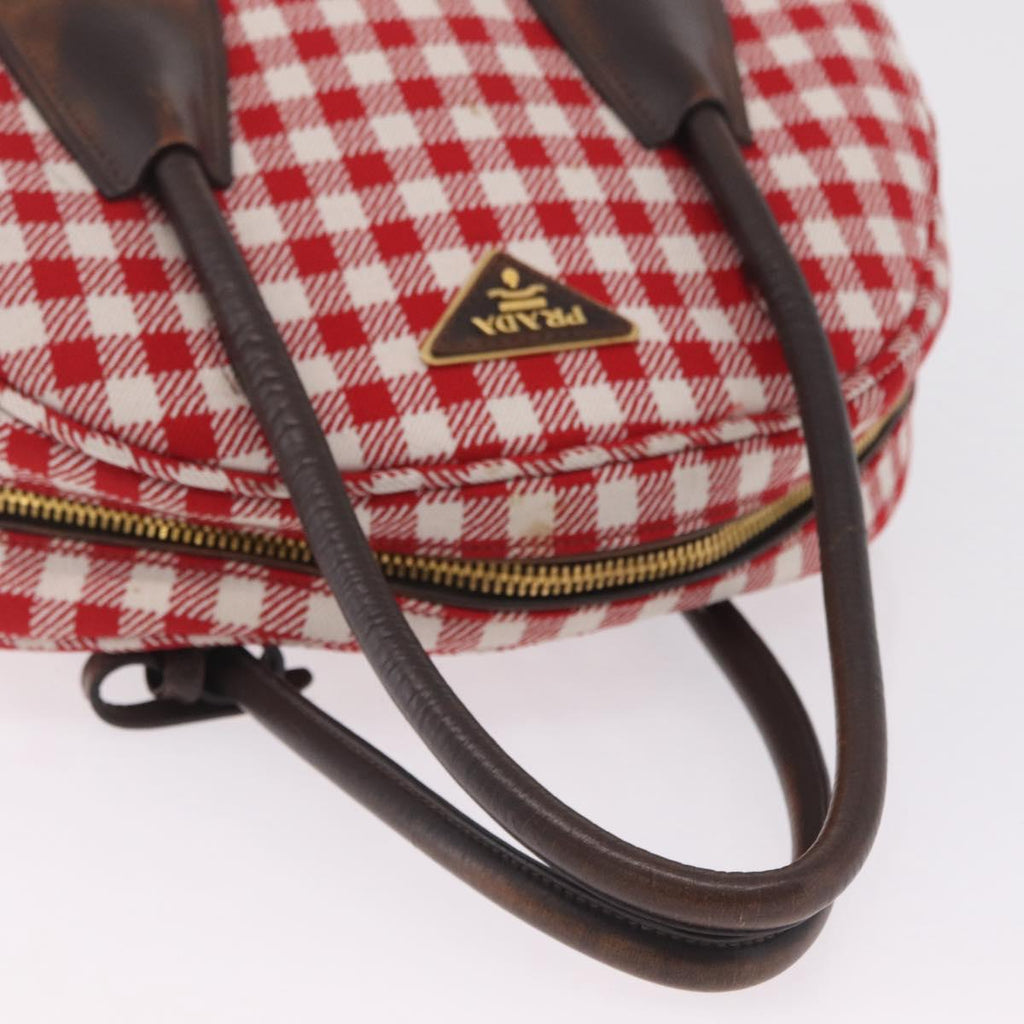 PRADA Hand Bag Canvas Red Gold Tone Auth BA16272V