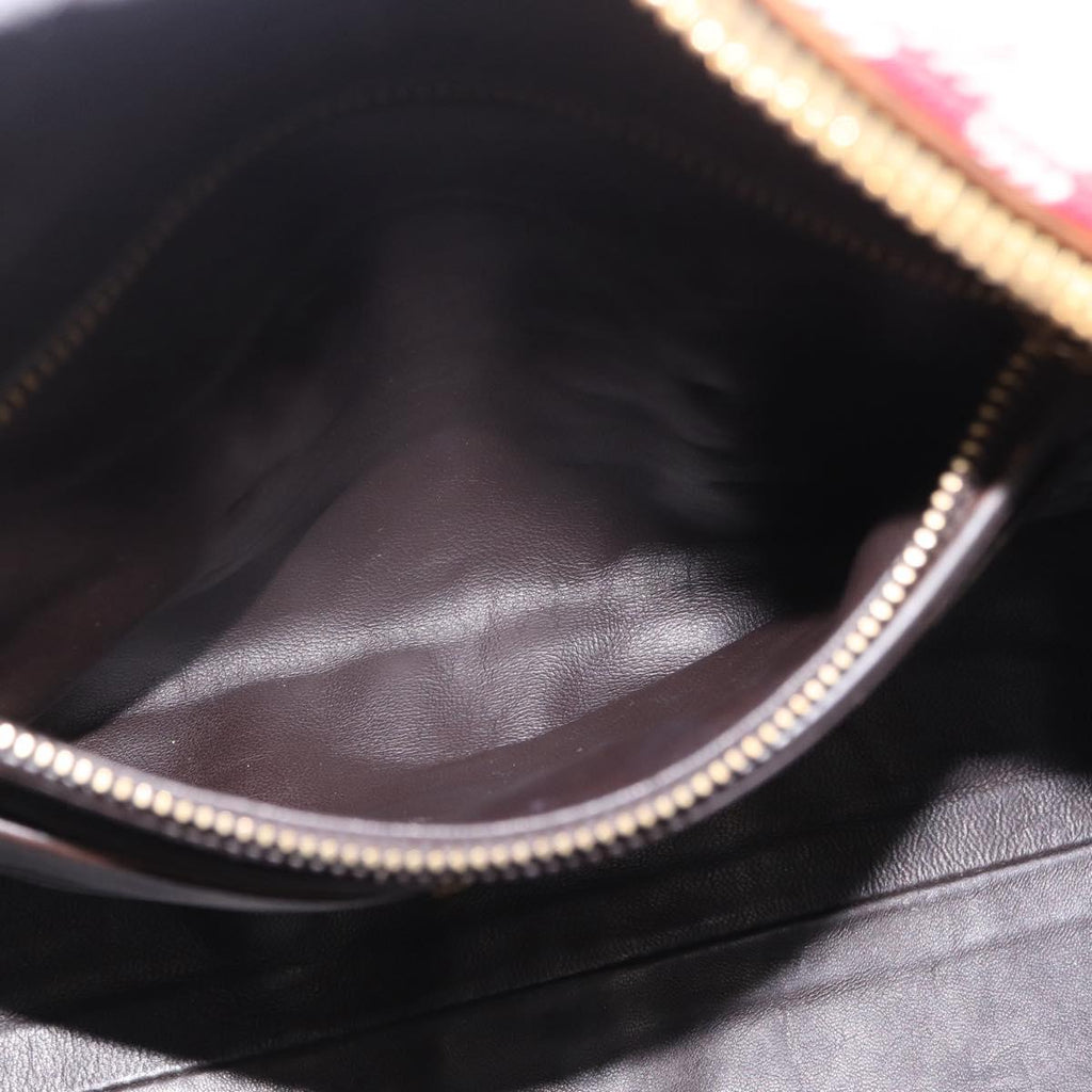 PRADA Hand Bag Canvas Red Gold Tone Auth BA16272V