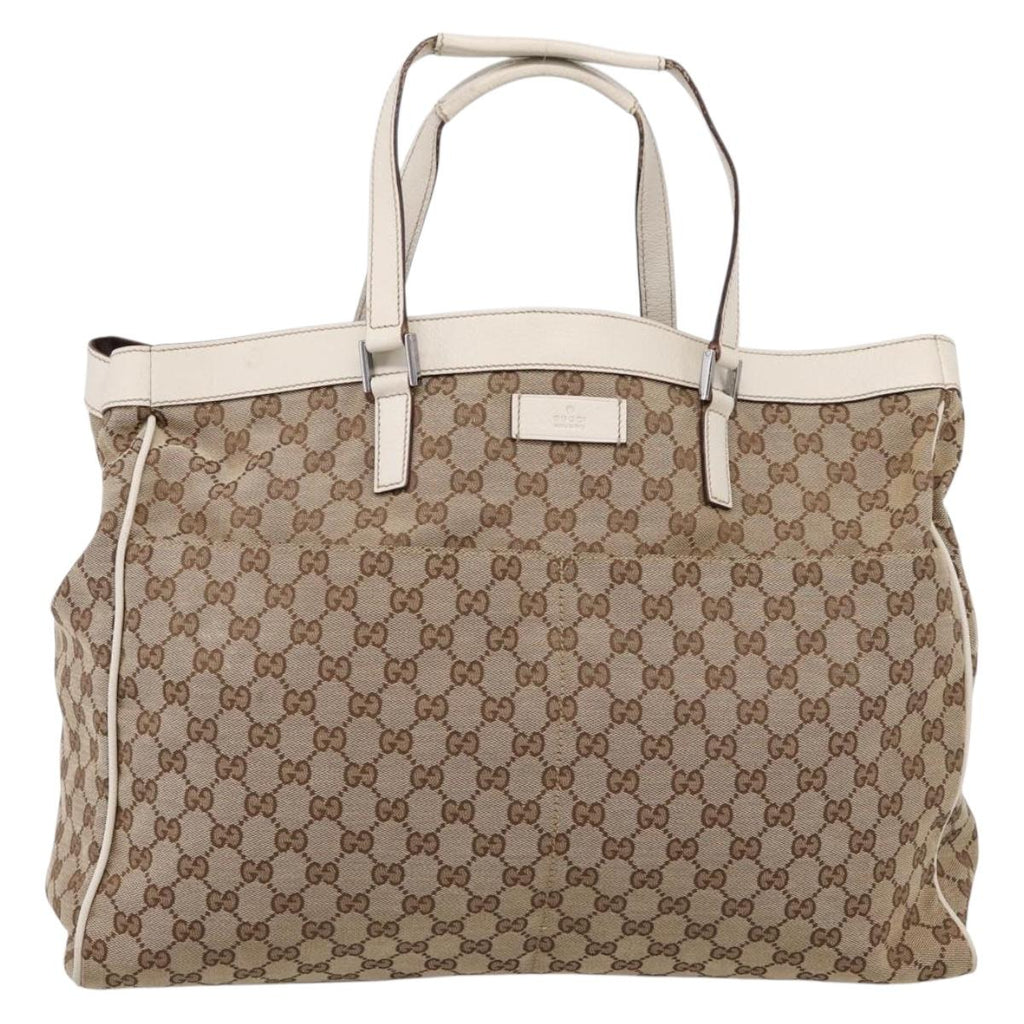 GUCCI GG Canvas Tote Bag Beige Silver 153213 Auth BA16315