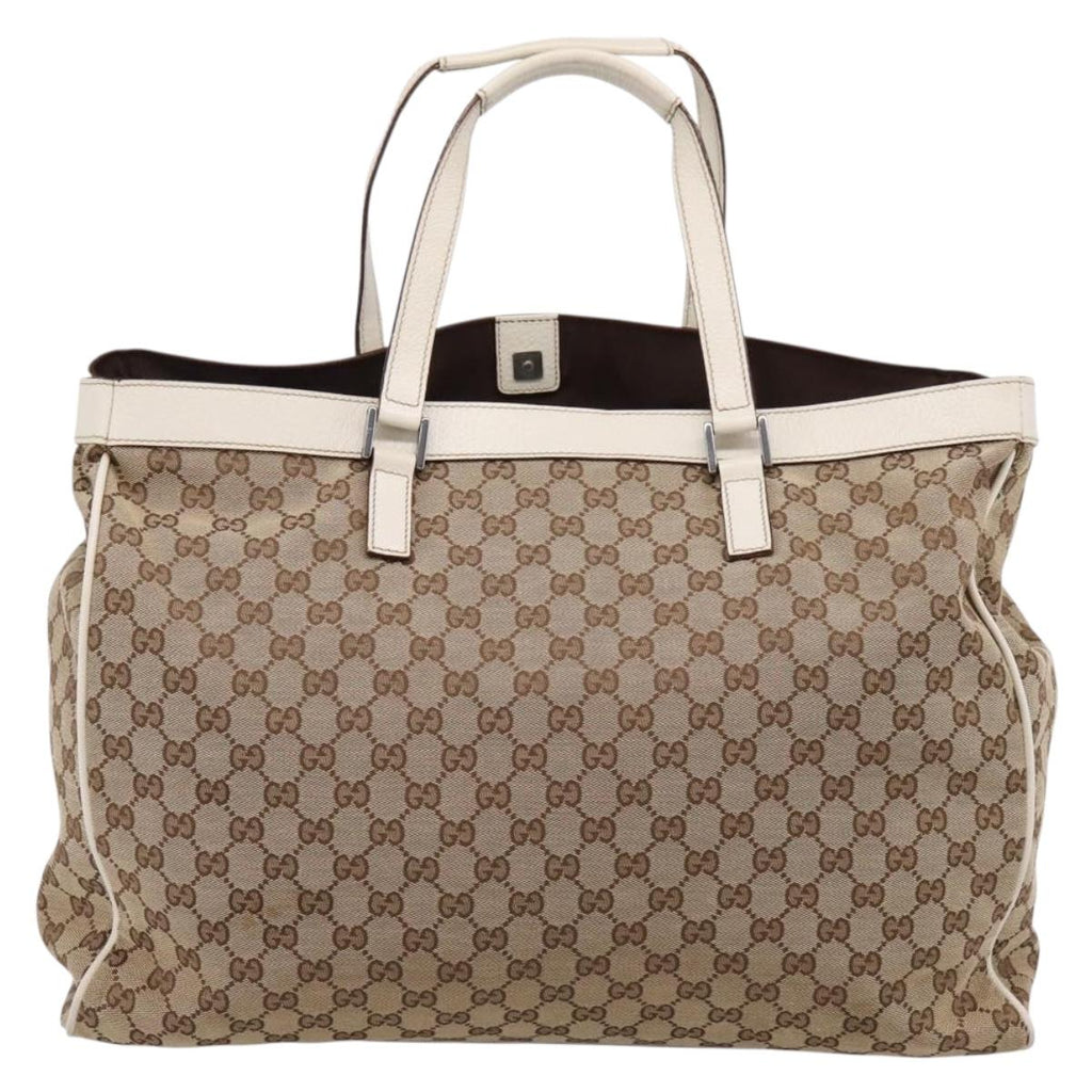 GUCCI GG Canvas Tote Bag Beige Silver 153213 Auth BA16315