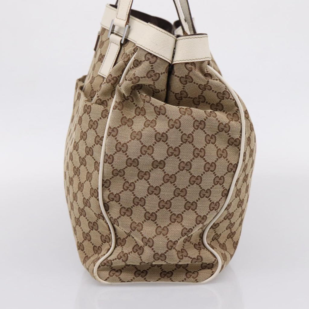 GUCCI GG Canvas Tote Bag Beige Silver 153213 Auth BA16315