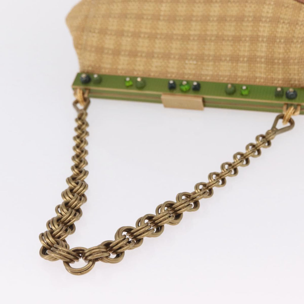 PRADA Chain Shoulder Bag Raffia Beige Gold Tone Auth BA16338V