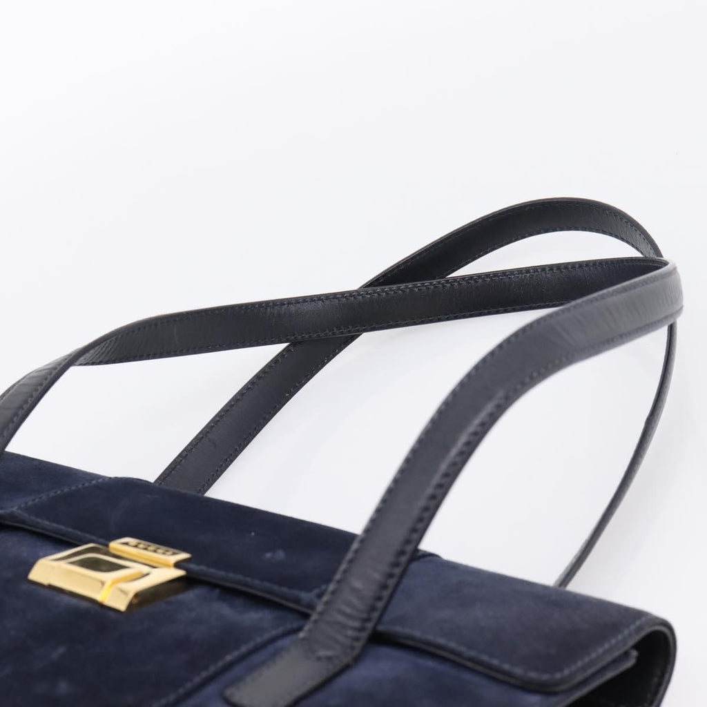 GUCCI Tote Bag Suede Navy Gold Auth BA16467