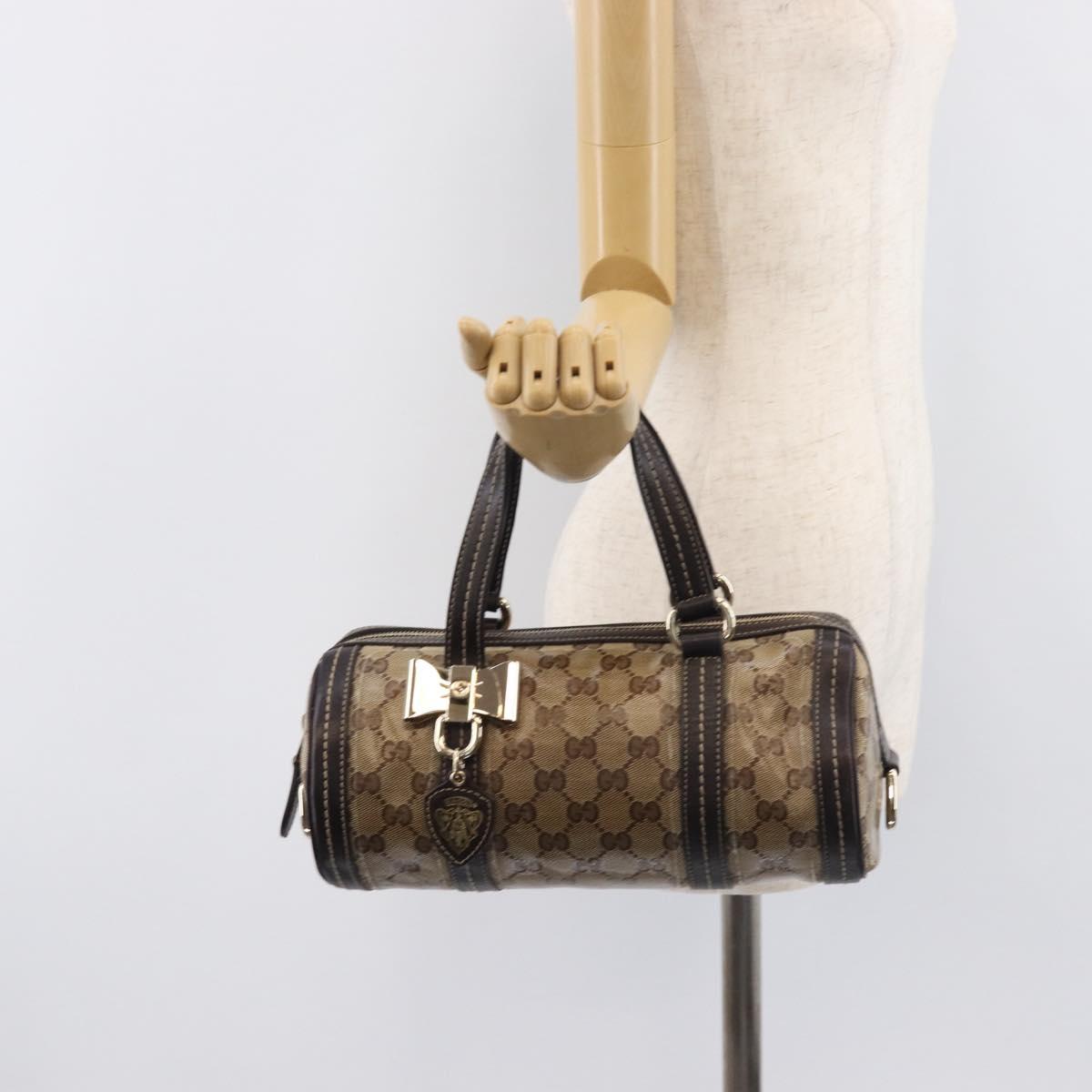 GUCCI GG Crystal Hand Bag Coated Canvas Beige Gold Tone 181485 Auth BA16517