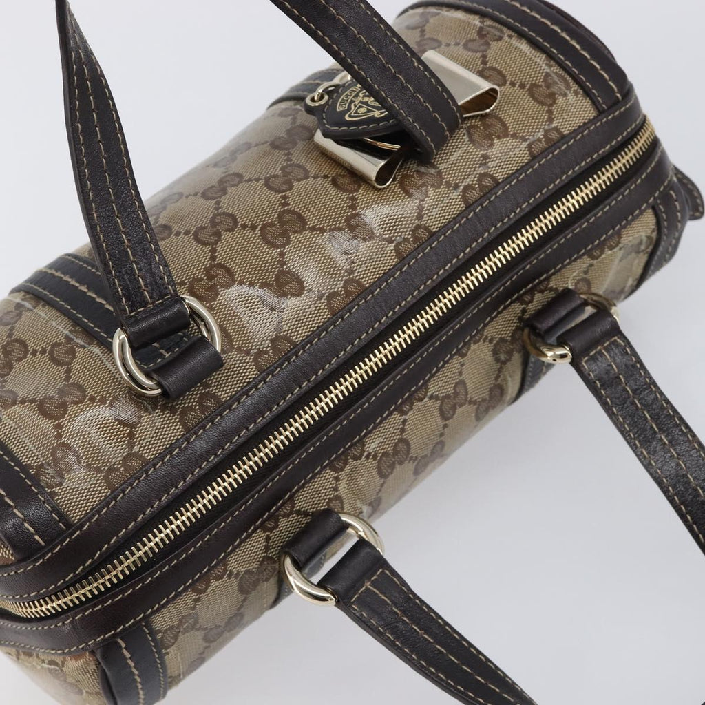 GUCCI GG Crystal Hand Bag Coated Canvas Beige Gold Tone 181485 Auth BA16517