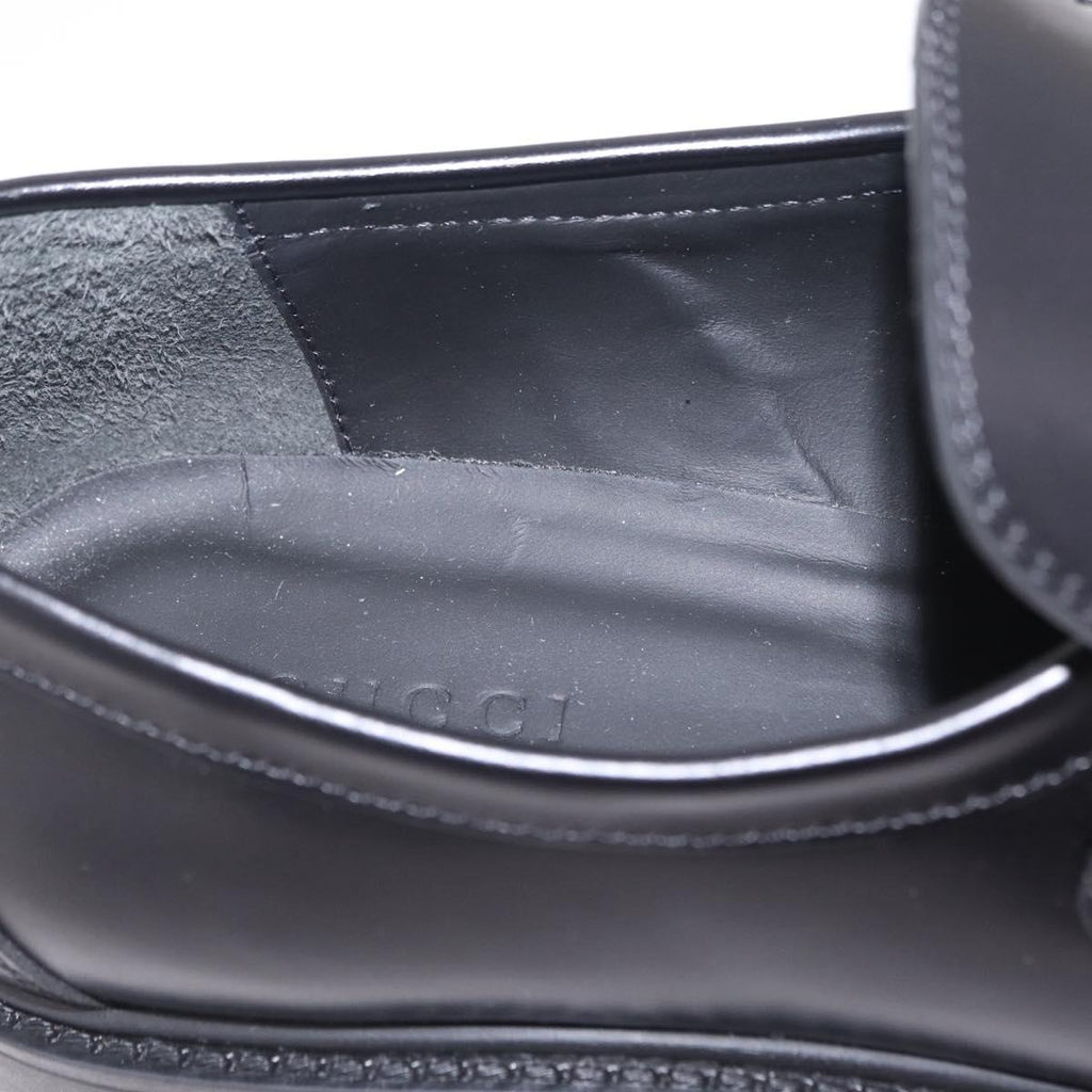GUCCI Horsebit loafers Leather 37 1/2 Black Silver Auth BA16654M
