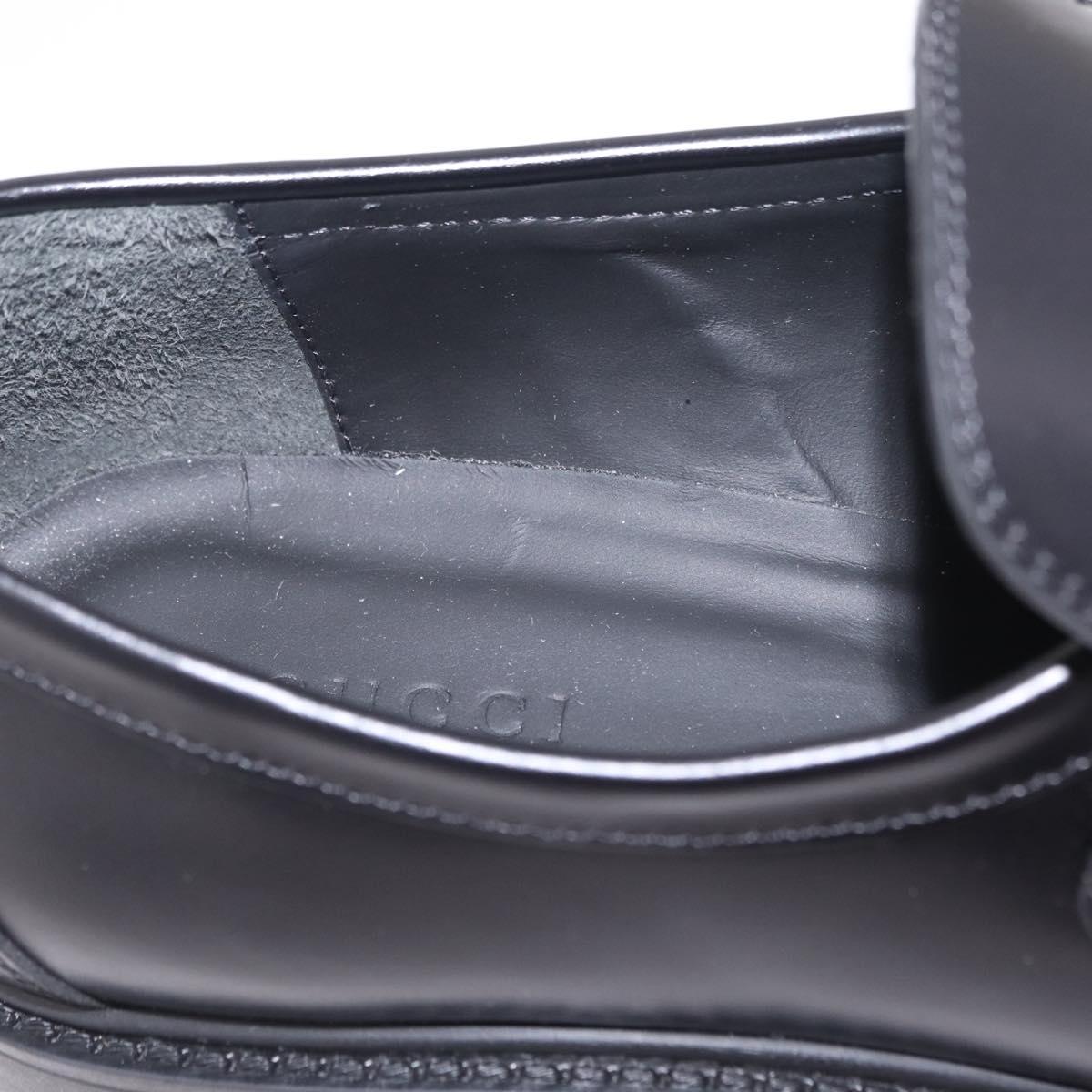 GUCCI Horsebit loafers Leather 37 1/2 Black Silver Auth BA16654M