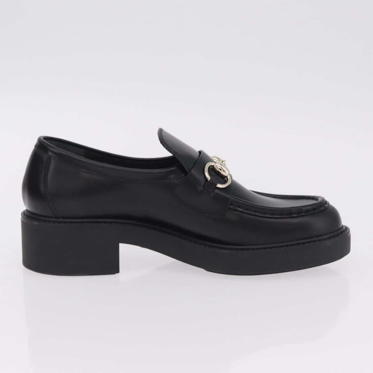 GUCCI Horsebit loafers Leather 37 1/2 Black Silver Auth BA16654M