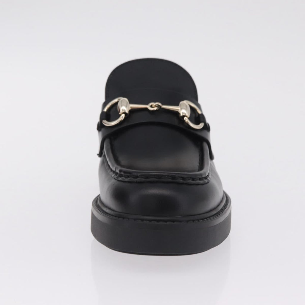 GUCCI Horsebit loafers Leather 37 1/2 Black Silver Auth BA16654M