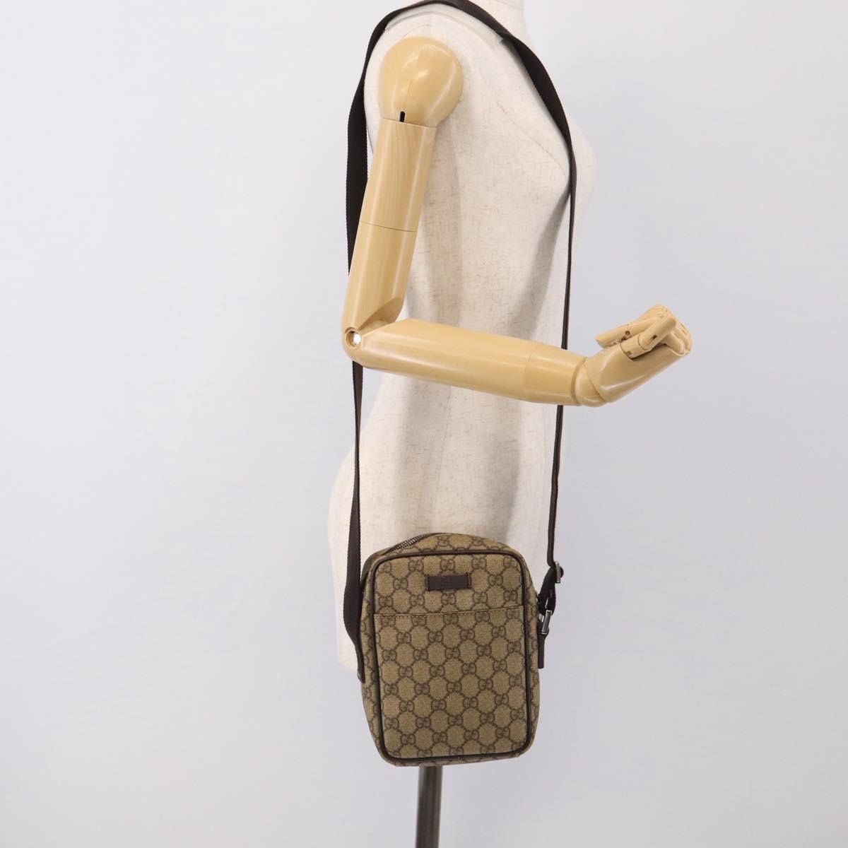 GUCCI GG Supreme Shoulder Bag PVC Beige Silver 122754 Auth BA16678