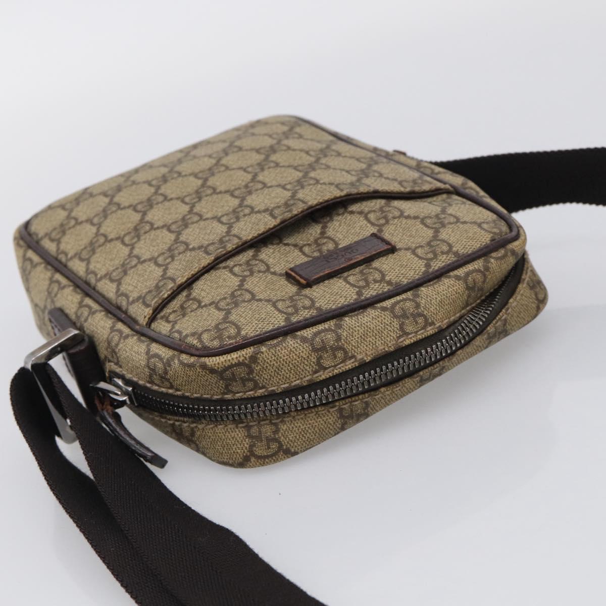 GUCCI GG Supreme Shoulder Bag PVC Beige Silver 122754 Auth BA16678