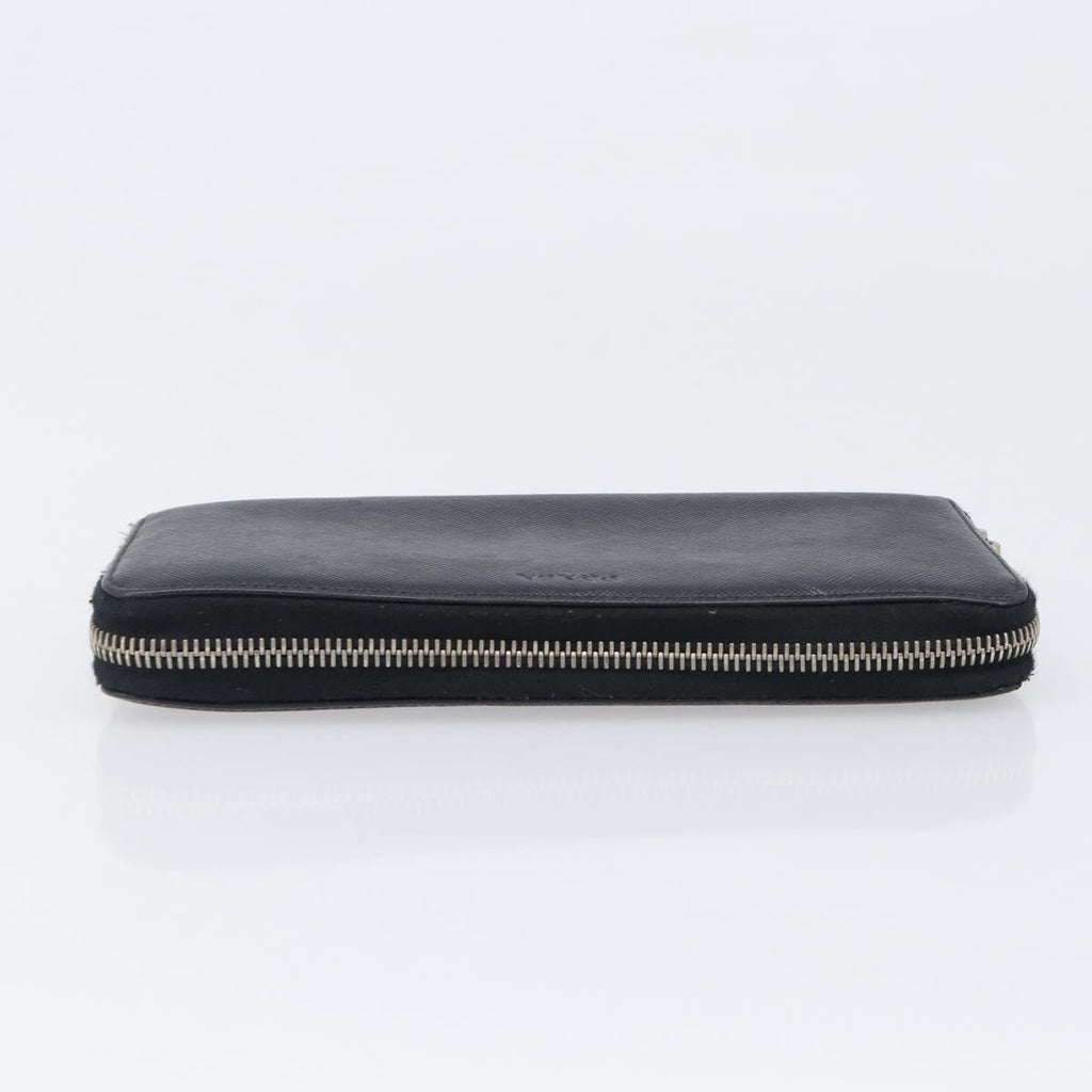 PRADA Long Wallet Safiano Leather Black Silver Auth bs36866