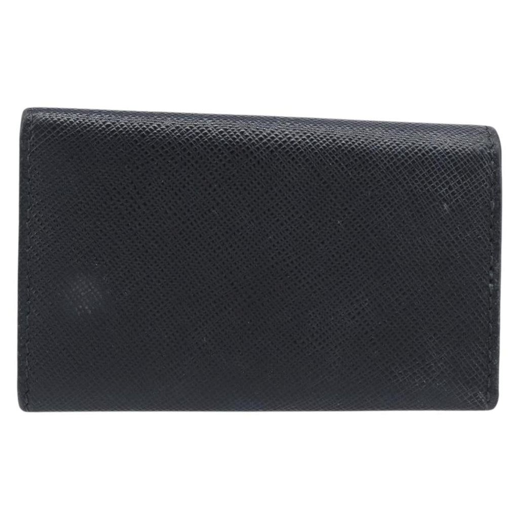 PRADA Key Case Safiano Leather Navy Gold Auth bs36879