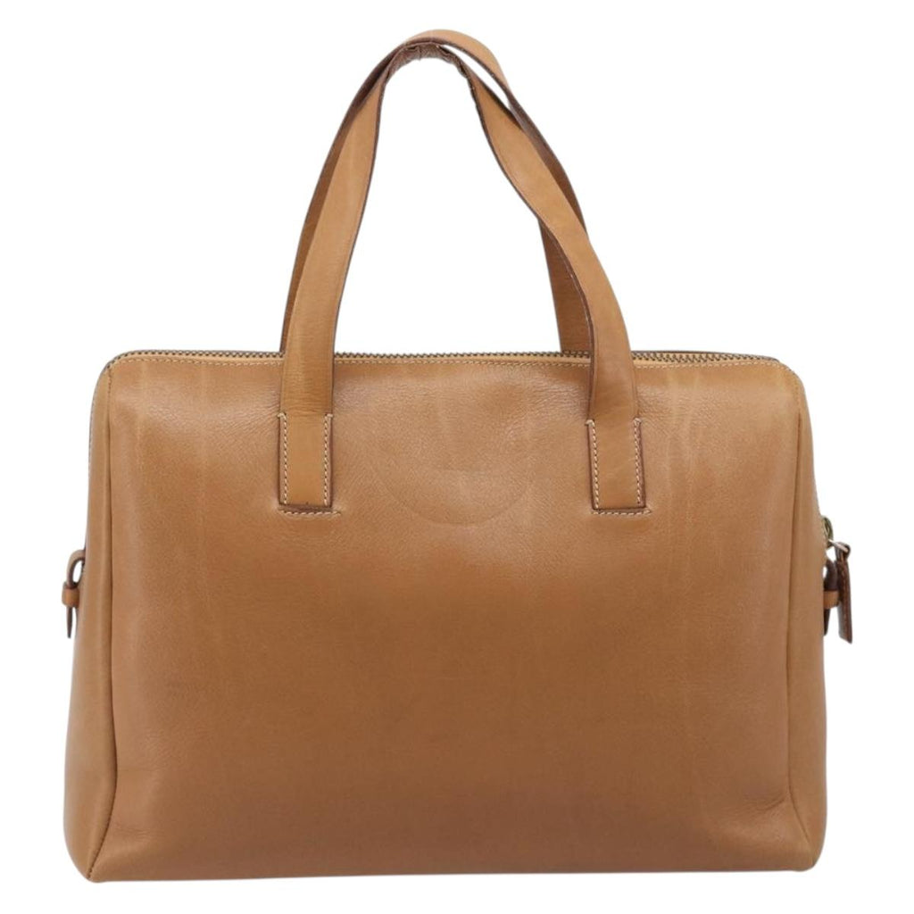 PRADA Hand Bag Leather Brown Gold Tone Auth bs37098
