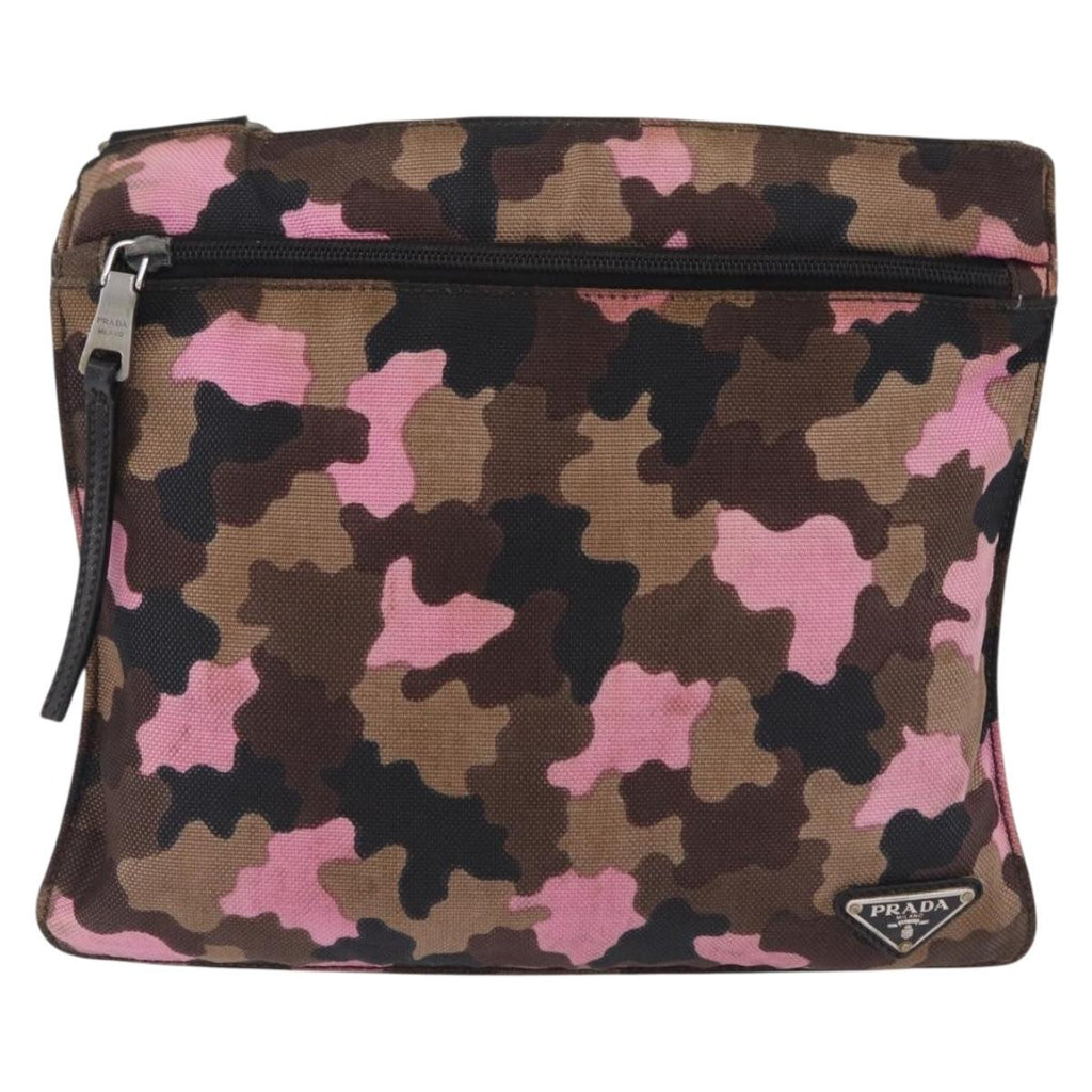 PRADA Shoulder Bag Canvas Camouflage Green Pink Auth bs37142