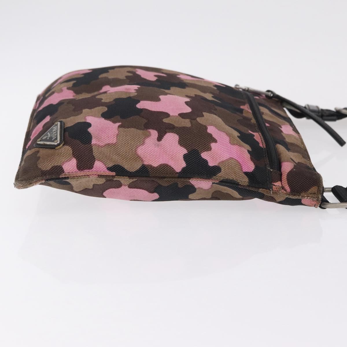 PRADA Shoulder Bag Canvas Camouflage Green Pink Auth bs37142