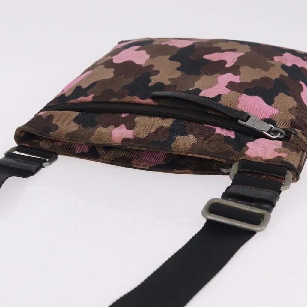 PRADA Shoulder Bag Canvas Camouflage Green Pink Auth bs37142