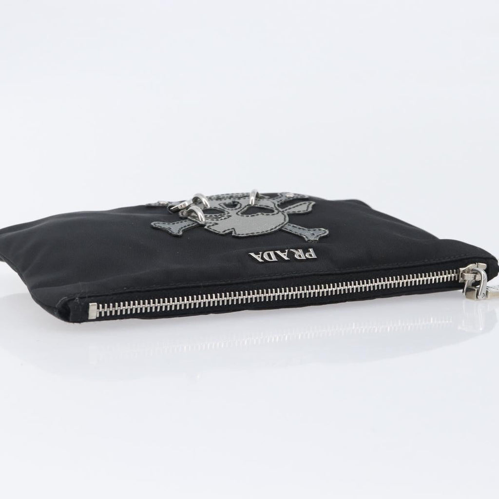 PRADA Pouch Nylon Black Silver Auth bs37334