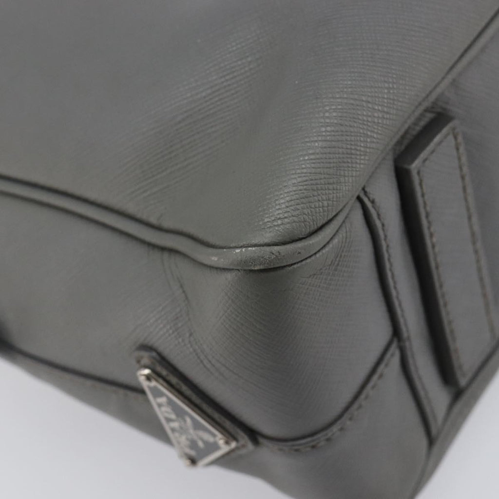 PRADA Business Bag Saffiano leather Gray Silver Auth bs37335A