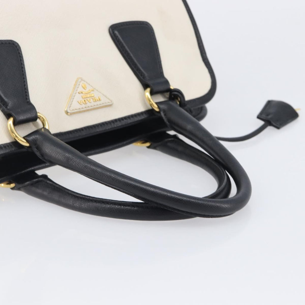 PRADA Hand Bag Safiano Leather White Gold Auth bs37455A