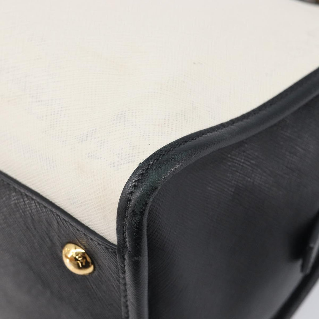 PRADA Hand Bag Safiano Leather White Gold Auth bs37455A