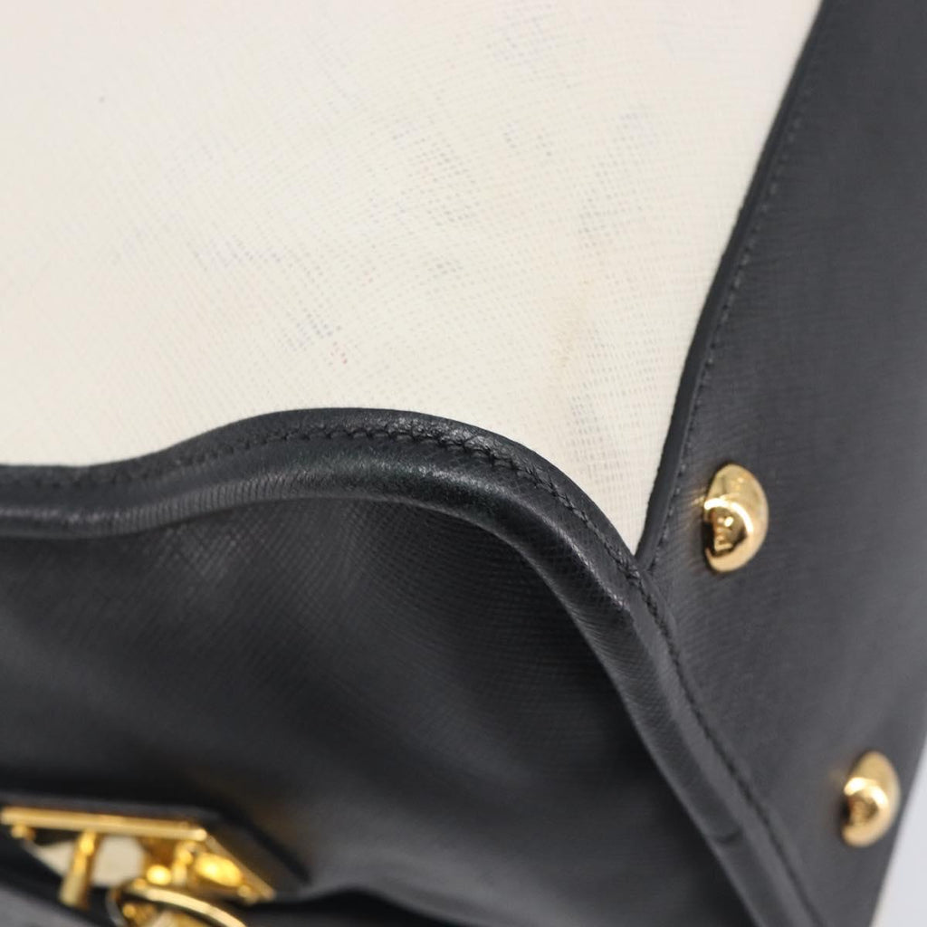 PRADA Hand Bag Safiano Leather White Gold Auth bs37455A
