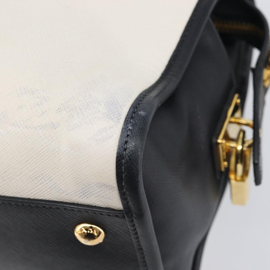 PRADA Hand Bag Safiano Leather White Gold Auth bs37455A