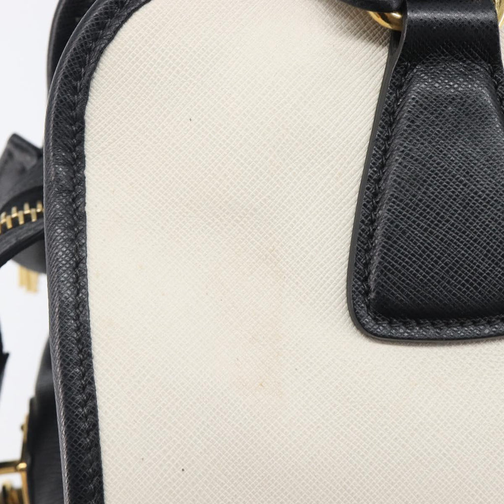 PRADA Hand Bag Safiano Leather White Gold Auth bs37455A
