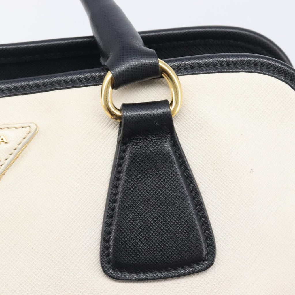PRADA Hand Bag Safiano Leather White Gold Auth bs37455A