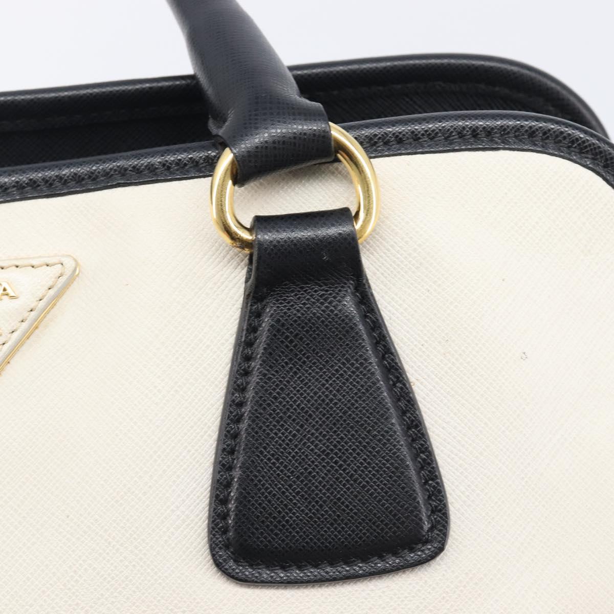 PRADA Hand Bag Safiano Leather White Gold Auth bs37455A