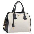 PRADA Hand Bag Safiano Leather White Gold Auth bs37455A