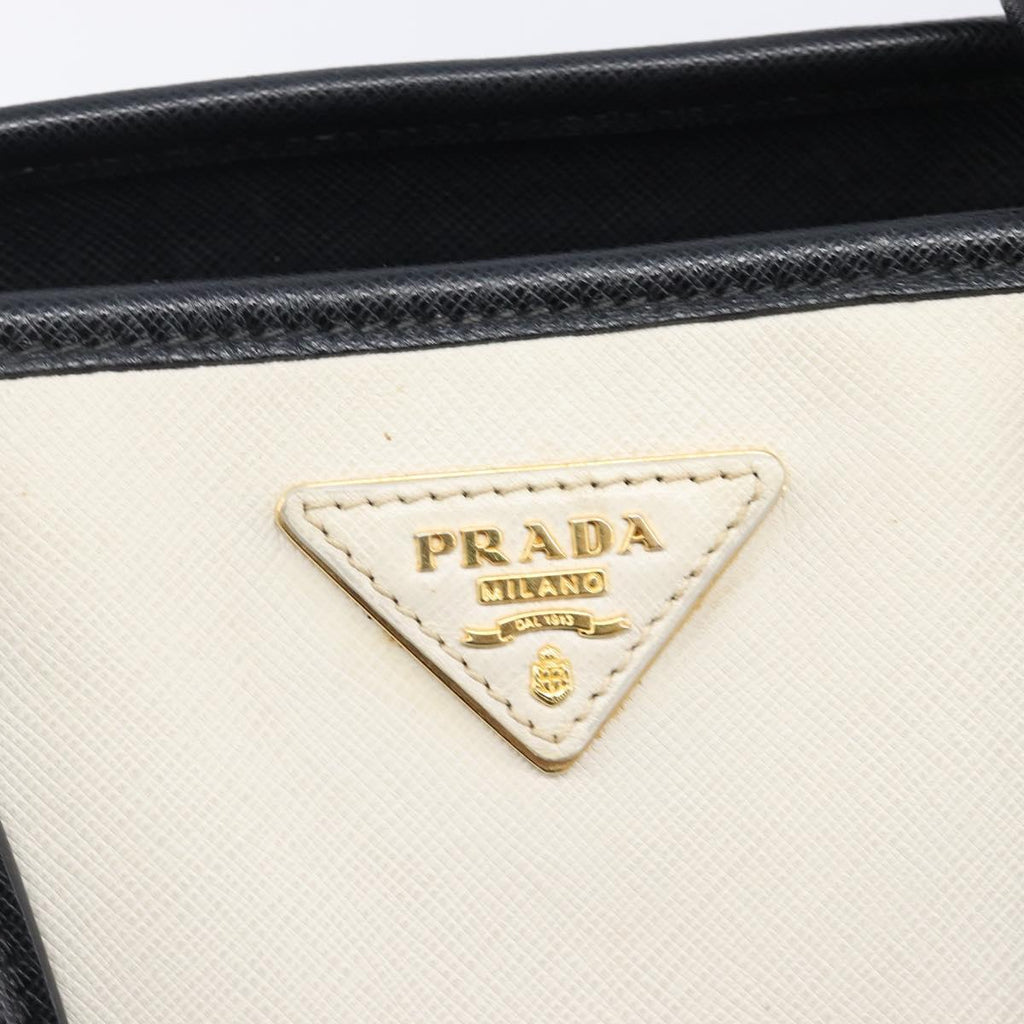 PRADA Hand Bag Safiano Leather White Gold Auth bs37455A