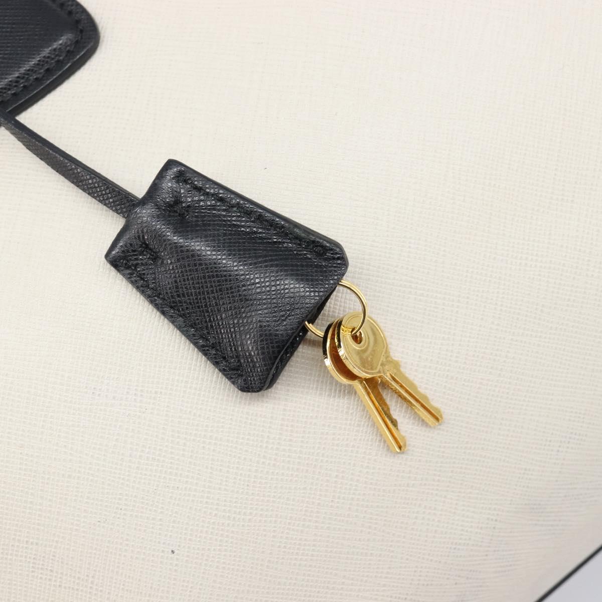 PRADA Hand Bag Safiano Leather White Gold Auth bs37455A