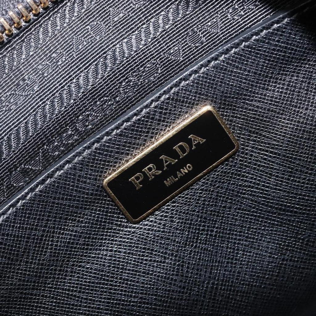 PRADA Hand Bag Safiano Leather White Gold Auth bs37455A