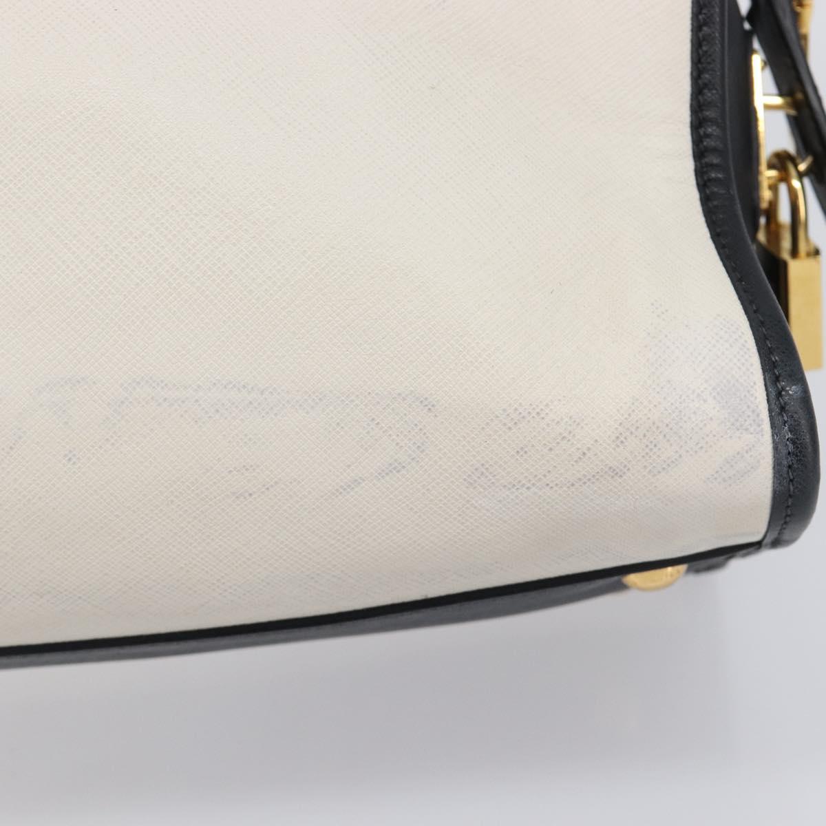PRADA Hand Bag Safiano Leather White Gold Auth bs37455A