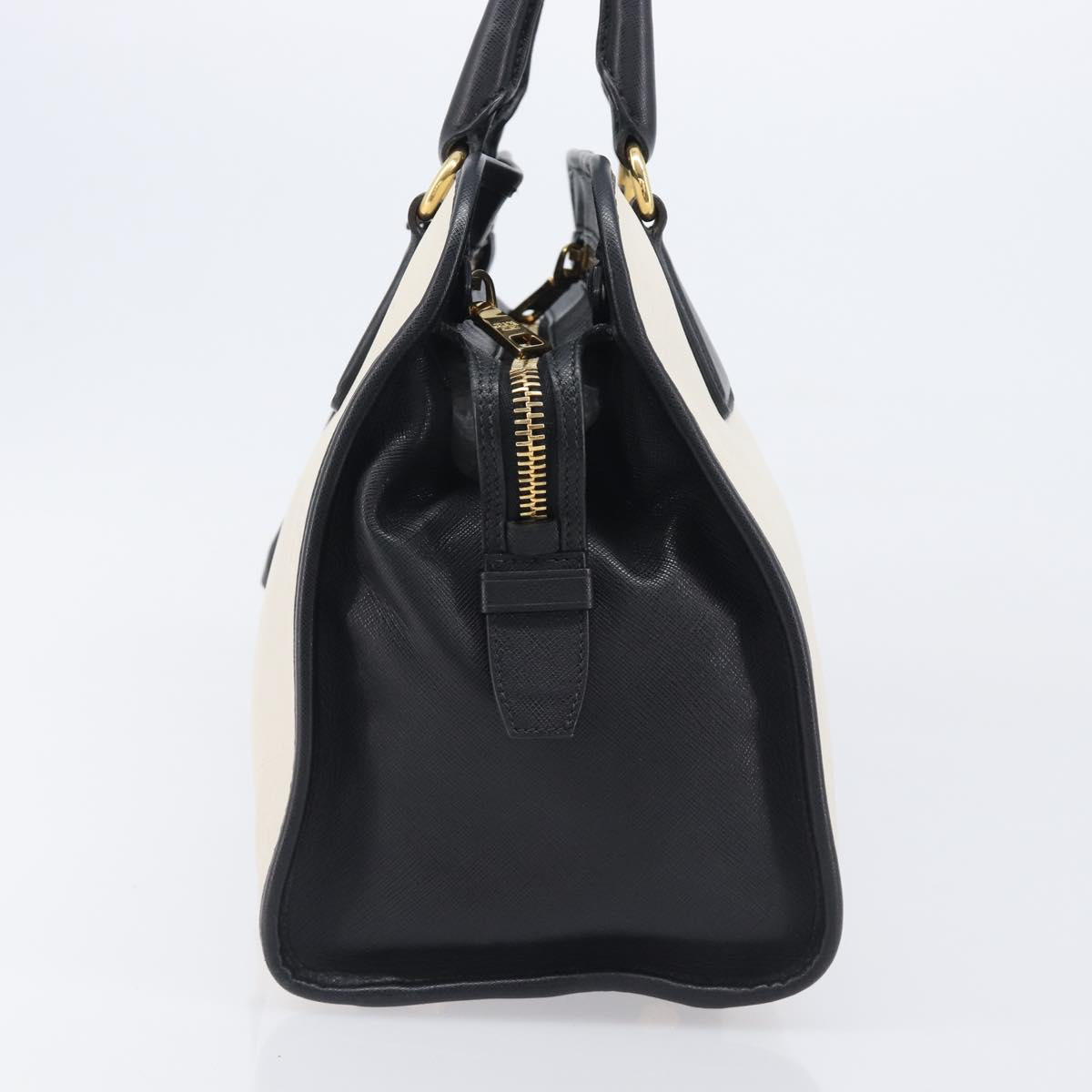 PRADA Hand Bag Safiano Leather White Gold Auth bs37455A