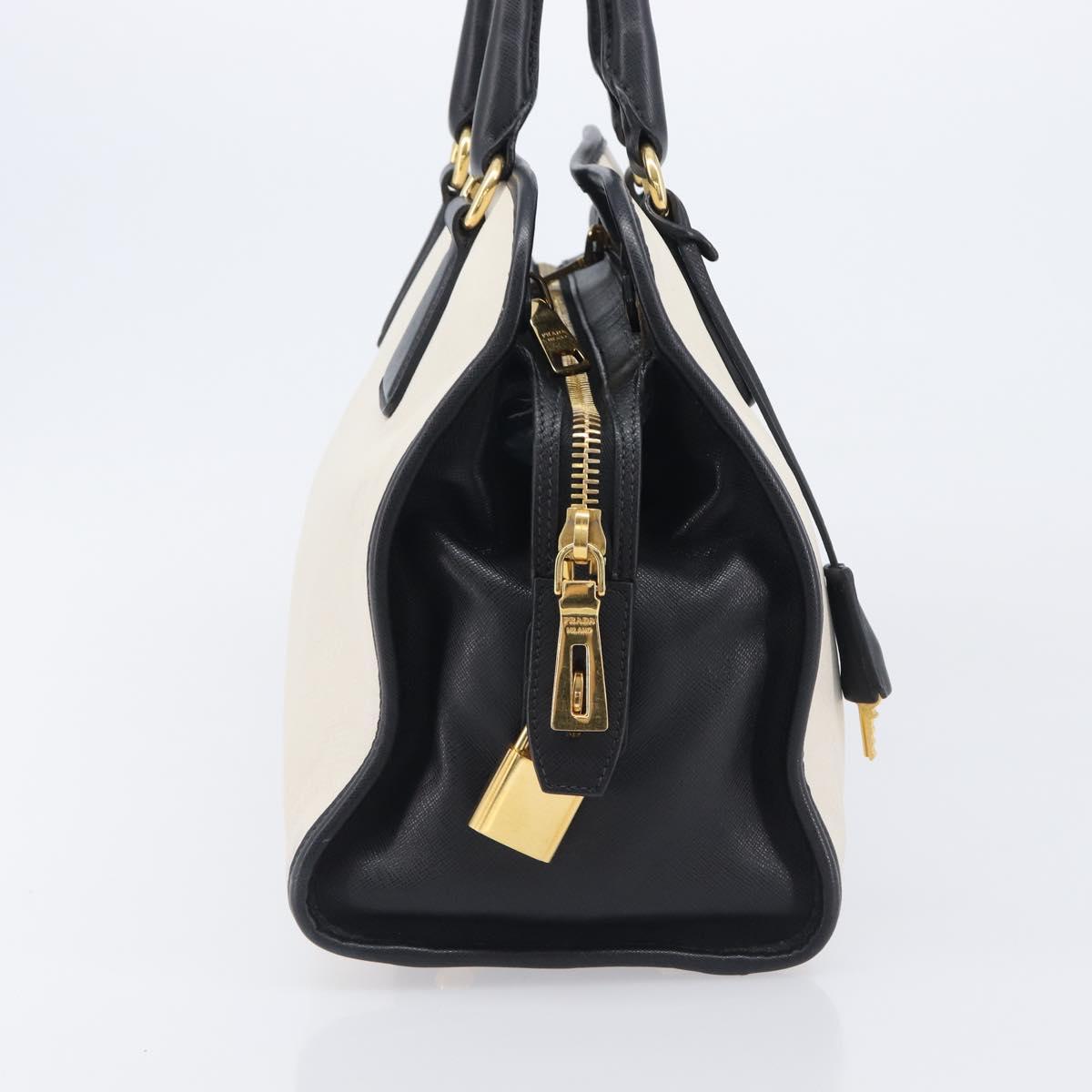 PRADA Hand Bag Safiano Leather White Gold Auth bs37455A