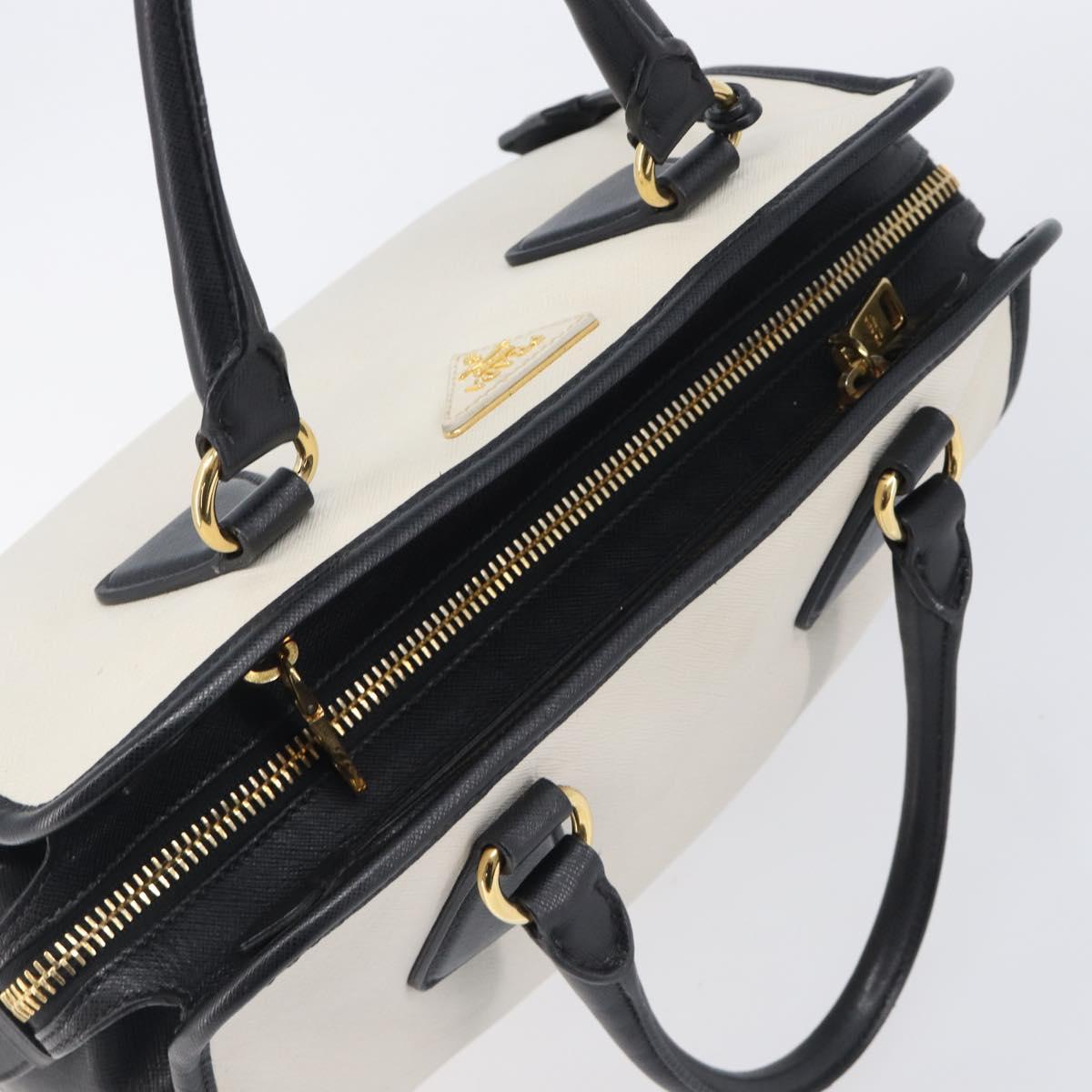 PRADA Hand Bag Safiano Leather White Gold Auth bs37455A