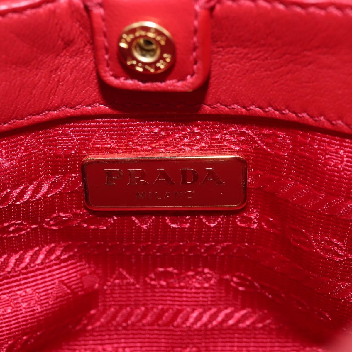 PRADA Hand Bag Leather 2way Red Gold Auth bs37504V