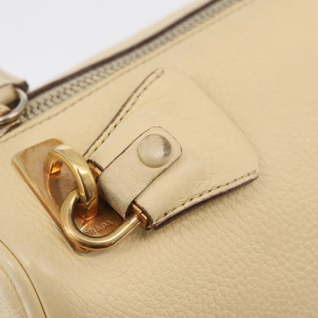 PRADA Shoulder Bag Leather Ivory Gold Auth bs37534