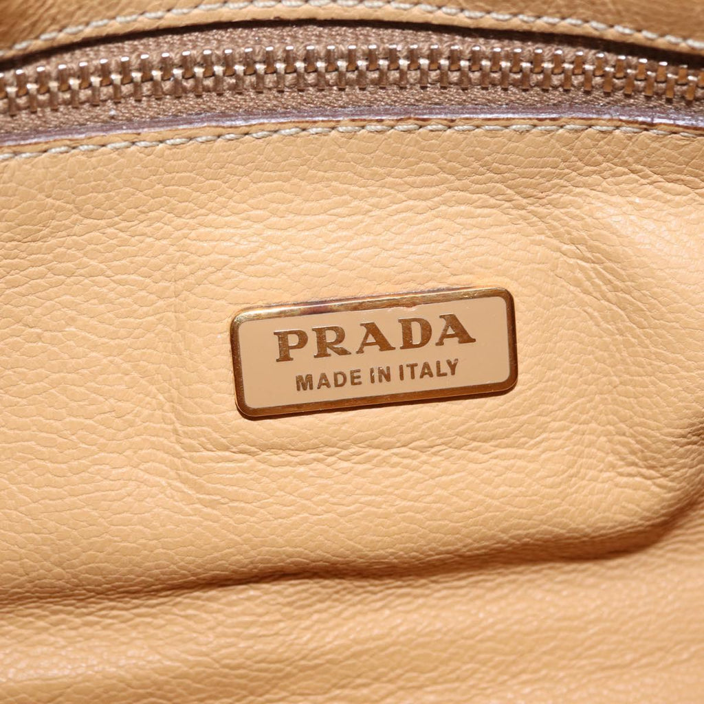 PRADA Shoulder Bag Leather Ivory Gold Auth bs37534