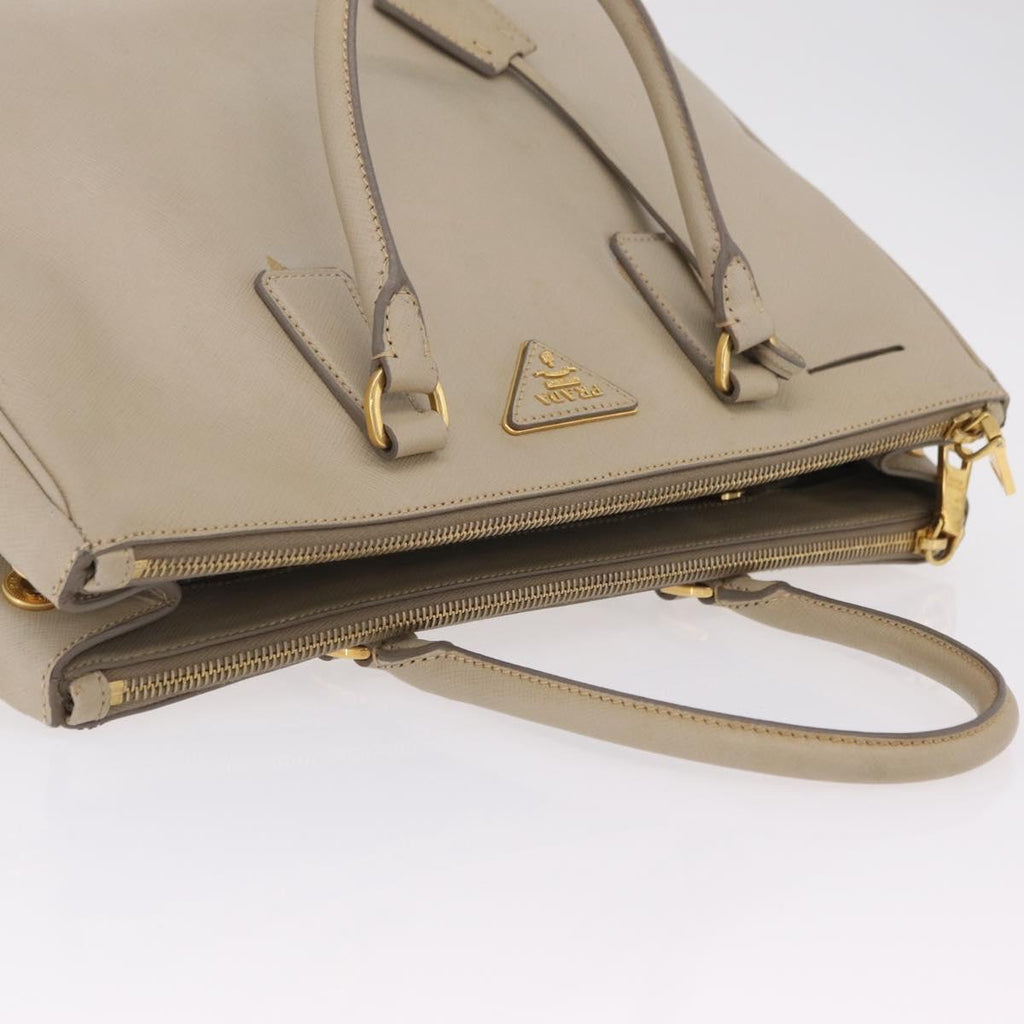 PRADA Hand Bag Saffiano Beige Gold Auth bs37538