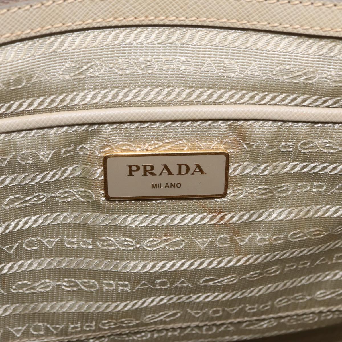 PRADA Hand Bag Saffiano Beige Gold Auth bs37538