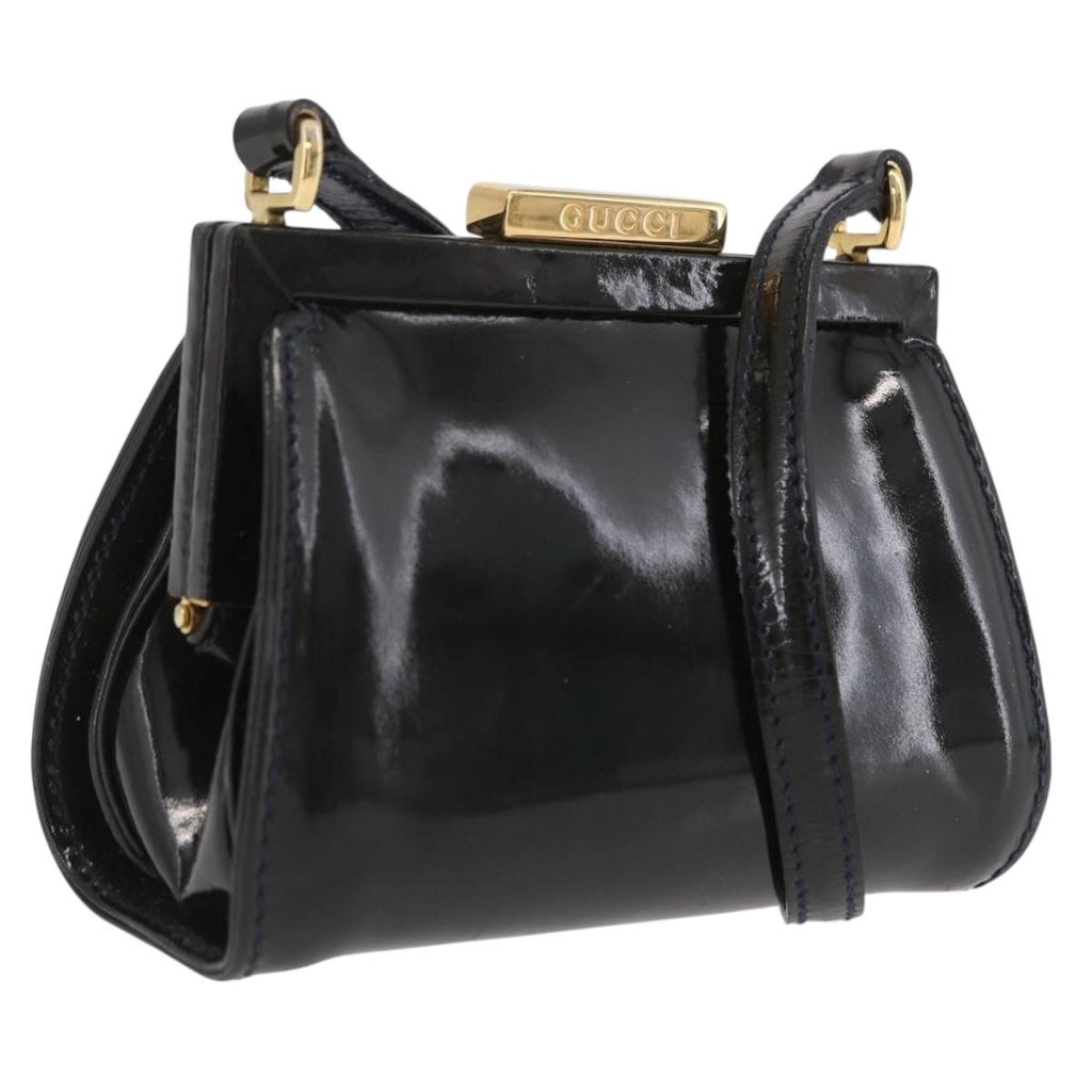 GUCCI Shoulder Bag Patent leather Green Gold Auth bs37548